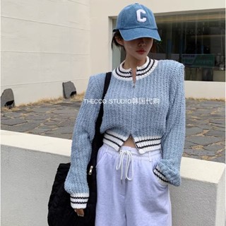 Guodongdaemun เสื้อคาร์ดิแกน คอกลม แขนยาว กระดุมแถวเดียว ทรงสลิมฟิต