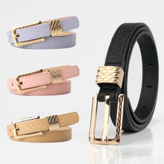 Summer new simple dopamine accessories ladys thin leather belt retro fashion needle buckle pattern decorative belt