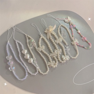 Butterfly Pearl Chain Laser Love Pearl Bow Bear Mobile Phone Lanyard Mobile Phone Accessories Mobile Phone Accessories