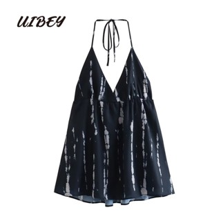 Uibey ชุดเดรส คอวี พิมพ์ลาย สีมัดย้อม แฟชั่น 2715