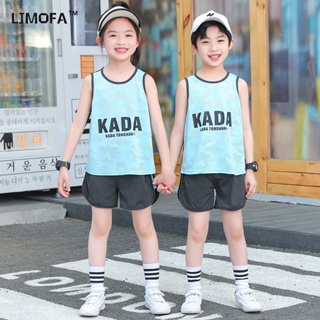 Ljmofa  3-10 ปีชุดกีฬา แขนสั้น พิมพ์ลายตัวอักษร ย้อมสี ระบายอากาศ แฟชั่นฤดูร้อน สําหรับเด็กผู้ชาย และเด็กผู้หญิง อายุ