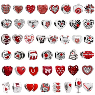 Dinglly ลูกปัดคริสตัลอัลลอย รูปหัวใจ สีแดง สีเงิน สําหรับทําเครื่องประดับ Diy