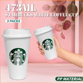 5pcs 16oz 473ml Starbucks Cup เครื่องดื่มร้อนเปลี่ยนสีถ้วยพลาสติกนำกลับมาใช้ใหม่เป็นมิตรกับสิ่งแวดล้อมขวดน้ำ -FE