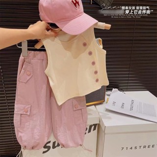 พร้อมส่ง ขายดี ชุดเสื้อแขนกุด ทรงหลวม สไตล์เกาหลี ญี่ปุ่น แฟชั่นฤดูร้อน สําหรับเด็กผู้หญิง 2023