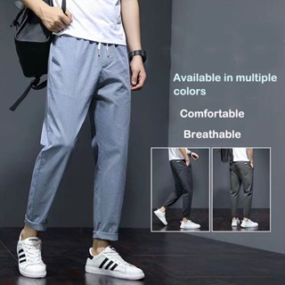 กางเกงขายาวลําลอง ทรงตรง สีพื้น สไตล์เกาหลี แฟชั่นฤดูร้อน สําหรับผู้ชาย