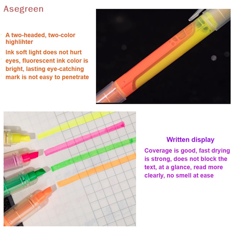 asegreen-ปากกามาร์กเกอร์-สองหัว-สีพื้น-เครื่องเขียน-สําหรับนักเรียน
