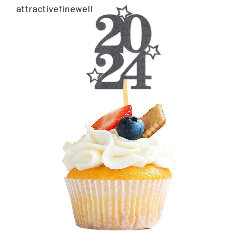 attractivefinewell-ป้ายปักหน้าเค้ก-ลาย-happy-new-year-2024-สําหรับตกแต่งเค้ก-10-ชิ้น