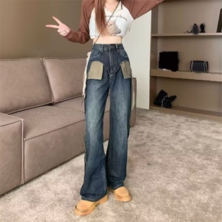 Solenne  กางเกงขายาว กางเกงยีสน์ผู้หญิง ทรงหลวม ๆ ตรง Retro Hip Hop Pants 2023 NEW Style  Korean Style Trendy สบาย fashion A97L873 36Z230909