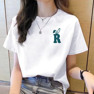 เสื้อยืดคอกลม แขนสั้น พิมพ์ลาย สีขาว สไตล์เกาหลี แฟชั่นสําหรับผู้หญิง
