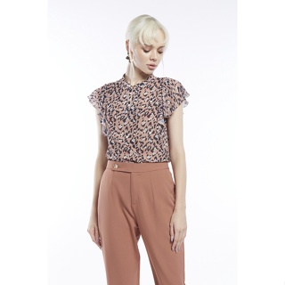 ESPADA เสื้อเบลาส์พิมพ์ลายเสือดาว ผู้หญิง | Leopard Print Ruffle Sleeve Blouse | 1010