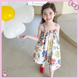 ชุดเดรสเด็กผู้หญิง 2023 Summer Floral Sling Dress Sundress