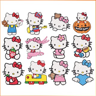 12ชิ้น/เซ็ตการ์ตูน Diy เพชร Hellokitty สติกเกอร์ของเล่นเด็กโทรศัพท์กรณีวัสดุที่ทำด้วยมือสติกเกอร์-FE