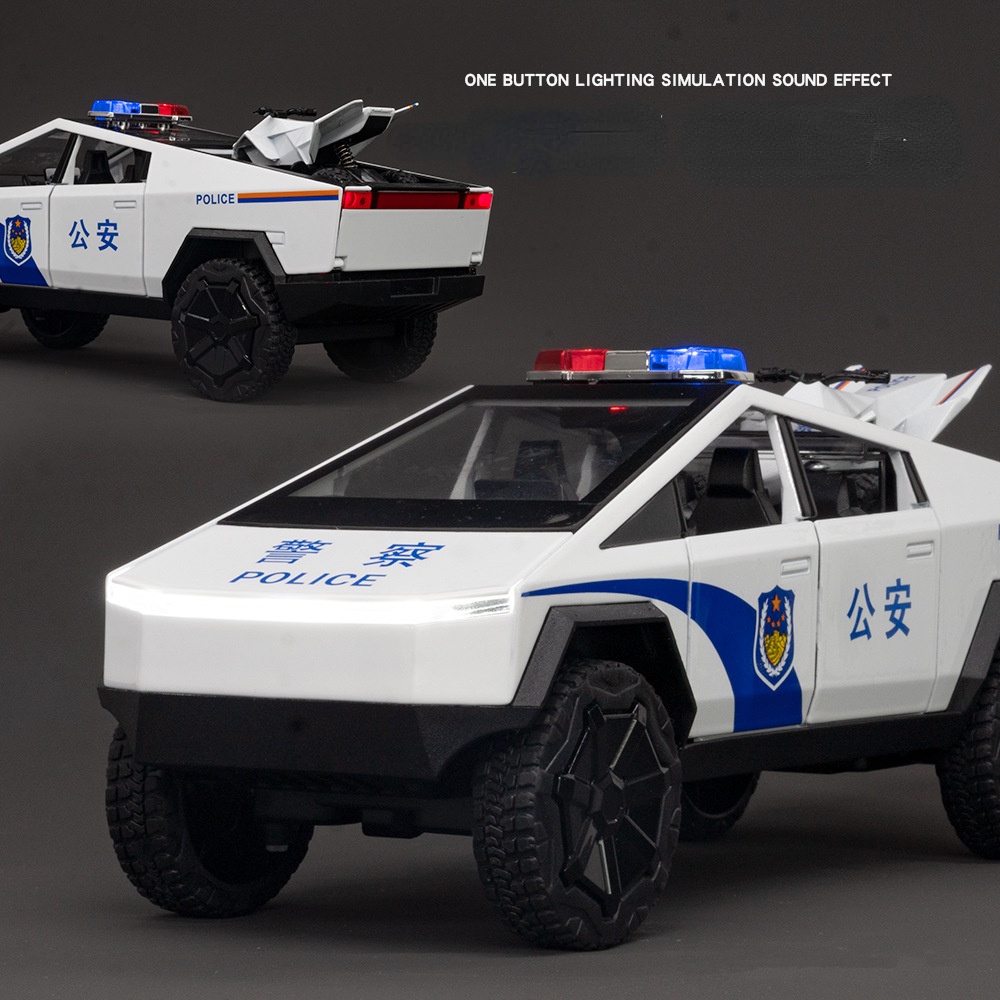 โมเดลรถตํารวจจําลอง-1-24-tesla-pickup-police-โลหะผสม-ของเล่นสําหรับเด็ก