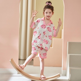 Summer new short-sleeved silk childrens pajamas Childrens cute cartoon Kirby home clothes