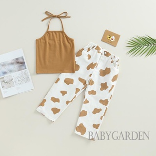 Babygarden- ชุดเสื้อแขนกุด และกางเกงยางยืด พิมพ์ลายวัว สําหรับเด็กผู้หญิง อายุ 3-8 ปี