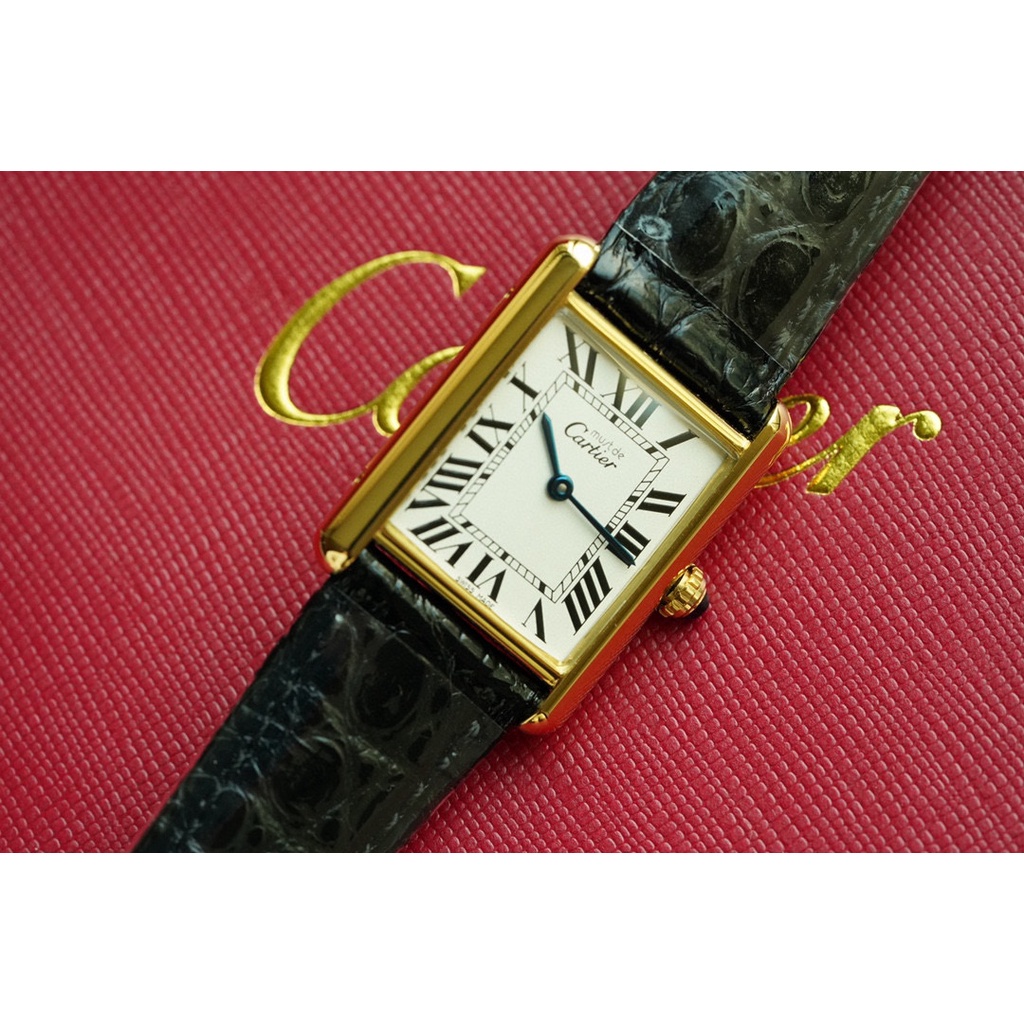 พรี-ราคา10900-cartier-tank-must-de-หนังแท้-นาฬิกา-ผู้หญิง-นาฬิกาควอตซ์-gold-23-30mm