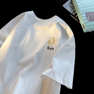 เสื้อยืดแขนสั้น ทรงหลวม พิมพ์ลาย แบบเรียบง่าย แฟชั่นฤดูร้อน สไตล์สตรีท สําหรับผู้ชาย 2023