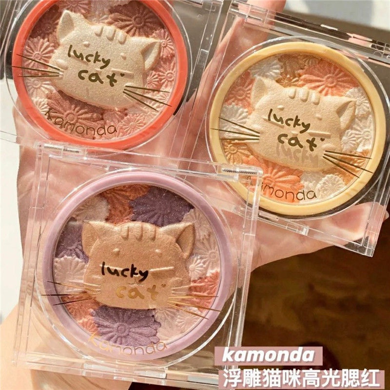 kamonda-kamonda-บลัชออนไฮไลท์-เนื้อนิ่ม-กลิตเตอร์-รูปแมวน่ารัก-สีนู้ด-สําหรับแต่งหน้า