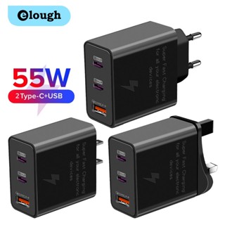 Elough อะแดปเตอร์ชาร์จโทรศัพท์มือถือ 55W Dual Type C PD QC3.0 ชาร์จเร็ว สําหรับ Xiaomi Samsung