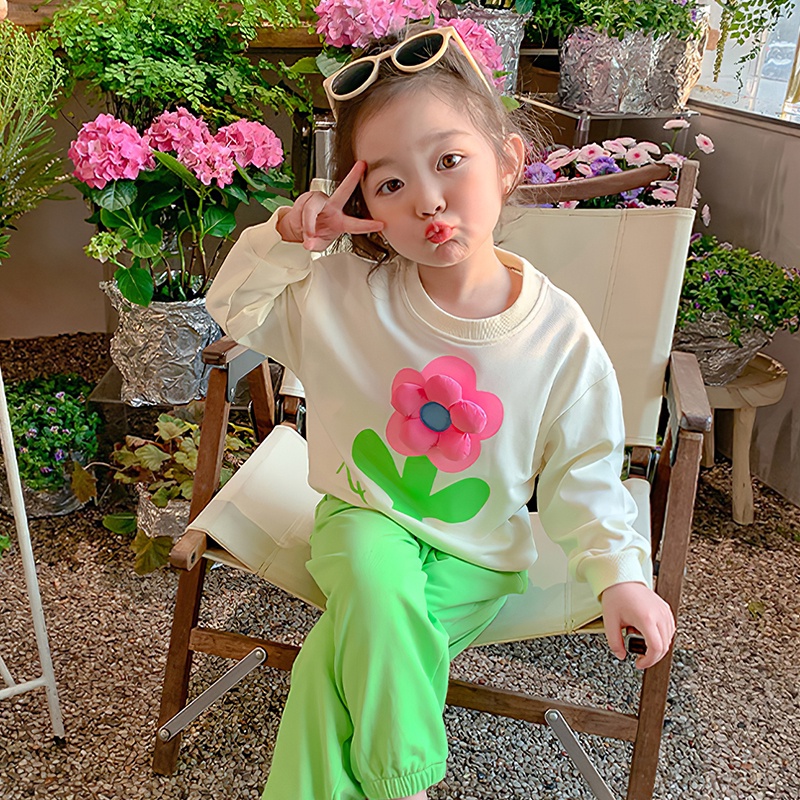 เสื้อกันหนาว-ลายดอกไม้-พร้อมกางเกง-สไตล์เกาหลี-สําหรับเด็กผู้หญิง-อายุ-2-9-ปี