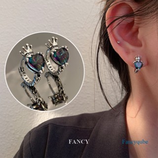 Fancy ใหม่ ต่างหูห่วง รูปมงกุฎ หัวใจ ประดับเพทาย แฮนด์เมด สไตล์พังก์ วินเทจ เครื่องประดับแฟชั่น สําหรับผู้หญิง