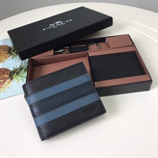 3-In-1 Wallet In Signature Leather F24649 กระเป๋าสตางค์ใบสั้น COAC H กระเป๋าสตางค์ผู้ชาย