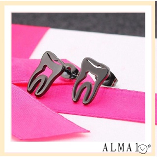 ALMA 1pair Alloy Asymmetric Stud Earrings Cute Earring Doctor Nurse Accessories Tooth Stud Earrings Accessories Trendy Punk Fashion Jewelry Gift For Women Stainless Steel/Multicolor