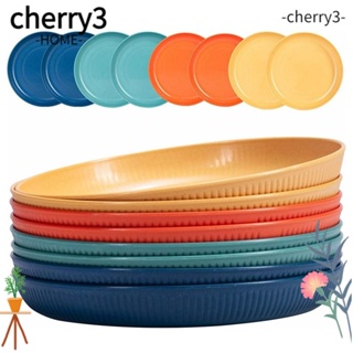 Cherry3 จานอาหารฟางข้าวสาลี พลาสติก ทรงกลม สีแดง สีเหลือง สีเขียว สีฟ้า สําหรับผู้ใหญ่