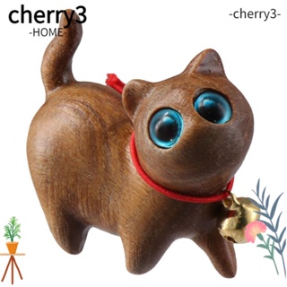Cherry3 รูปปั้นแมวไม้จันทน์ สีเขียว สําหรับตกแต่งบ้าน