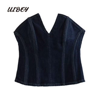 Uibey เสื้อกั๊ก คอวี สีพื้น แฟชั่น 7677