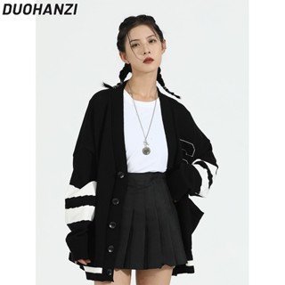 Duohanzi เสื้อกันหนาวคาร์ดิแกน ผ้าถัก ปักลาย ทรงหลวม