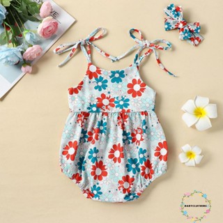 Babyclothes- ชุดรอมเปอร์ แขนกุด พิมพ์ลายดอกไม้ พร้อมที่คาดผม สําหรับเด็กทารกแรกเกิดผู้หญิง