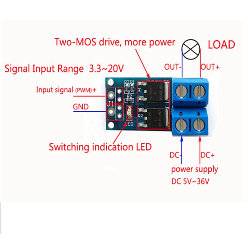 โมดูลควบคุมมอสเฟต-dc-5v-36v-15a-max-30a-0-20khz-pwm-10-ชิ้น