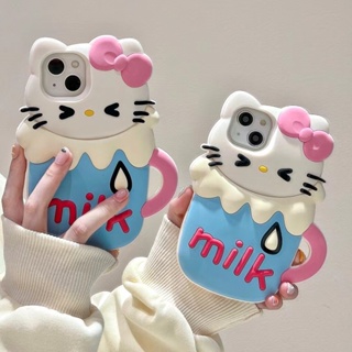 SANRIO เคสโทรศัพท์มือถือ ซิลิโคนนิ่ม ปิดด้านหลัง ลายการ์ตูน Hello Kitty 3D สําหรับ iPhone 14 13 12 11 Pro Max