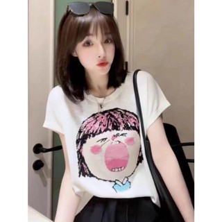 เสื้อยืด ทรงหลวม พิมพ์ลาย เข้ากับทุกการแต่งกาย สไตล์เกาหลีตะวันตก เหมาะกับฤดูร้อน สําหรับผู้หญิง