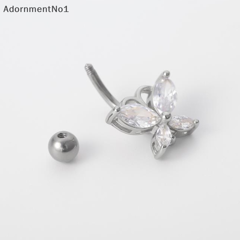 adornmentno1-จิวสะดือ-สเตนเลส-รูปผีเสื้อ-คริสตัล-เครื่องประดับร่างกาย-สะดือ