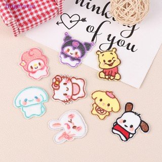 Brightstar ใหม่ แผ่นสติกเกอร์ ลายการ์ตูน Cinnamoroll Kuromi My Melody มีกาวในตัว สําหรับติดตกแต่งเสื้อผ้า