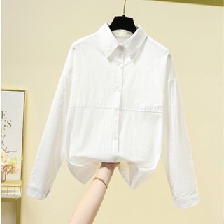 เสื้อเชิ้ตแขนยาว ทรงหลวม สีขาว สไตล์เกาหลี สําหรับผู้หญิง