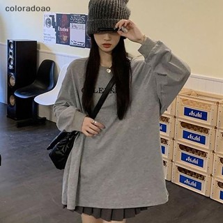 Crd เสื้อยืดลําลอง แขนยาว คอกลม พิมพ์ลายตัวอักษร ทรงหลวม สําหรับสตรี ZXH