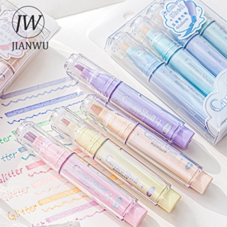 Jianwu ชุดปากกาเน้นข้อความ ประดับมุก สีใส แบบเรียบ สร้างสรรค์ DIY สําหรับนักเรียน แม่ 4 ชิ้น ต่อชุด