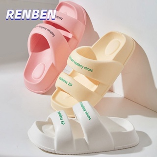 RENBEN รองเท้าแตะและรองเท้าแตะผู้หญิงฤดูร้อนบ้านในร่มหนา soled แจ๊กเก็ตใหม่ทั้งหมดตรงกับแฟชั่นเกาหลี ins รองเท้าแตะคํา