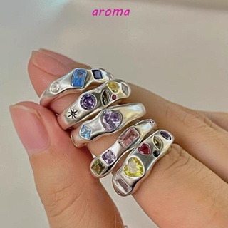 Aroma แหวนอัญมณี ทรงเรขาคณิต ปรับได้ สไตล์เกาหลี เครื่องประดับ ของขวัญวันวาเลนไทน์ สตรีท สําหรับผู้หญิง