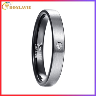【แกะสลักฟรี】BONLAVIE แหวนคู่รักทังสเตนคาร์ไบด์ 4 มม. สําหรับผู้ชาย ผู้หญิง เหมาะกับงานแต่งงาน ไซซ์ 7-14