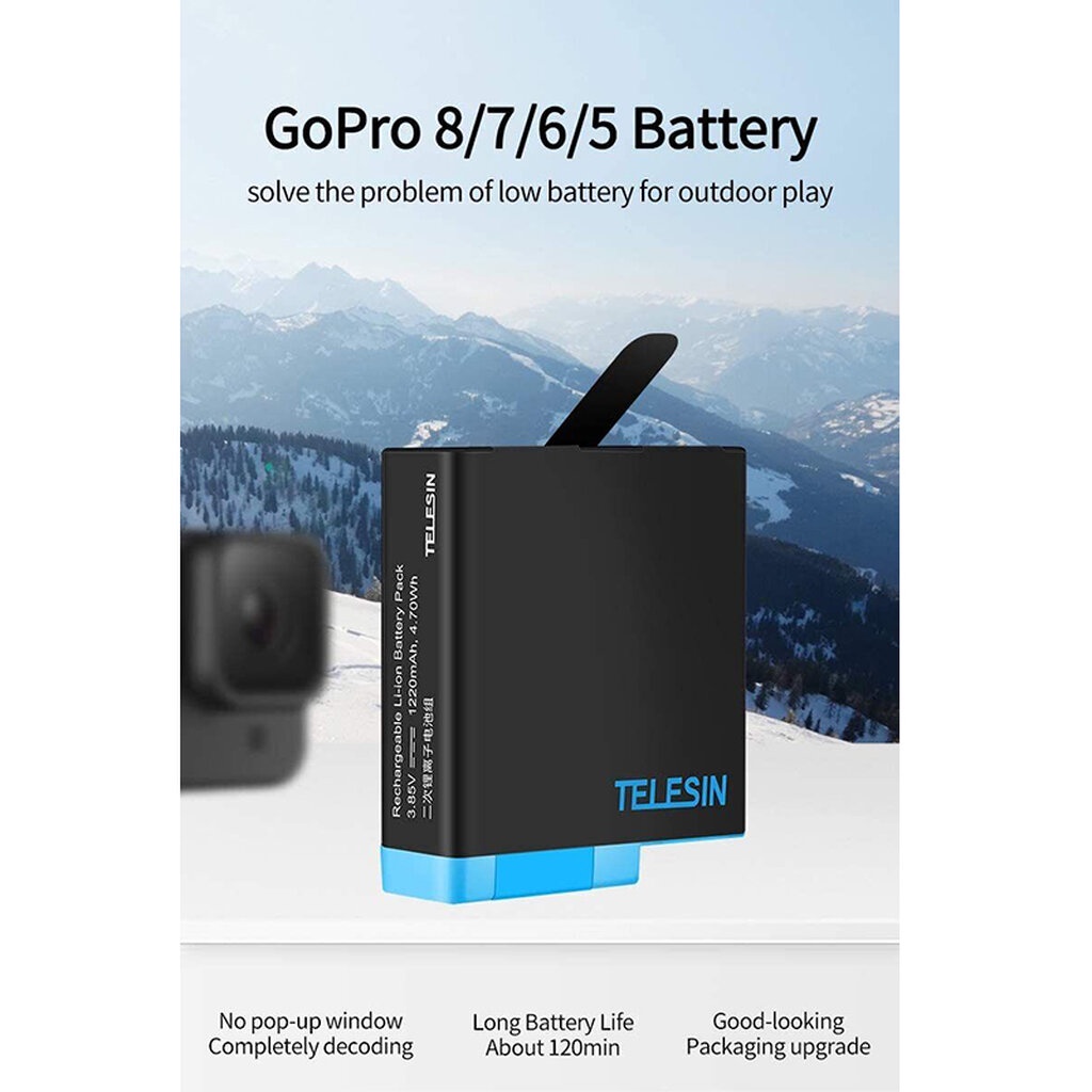gopro-8-7-6-5-dual-battery-charger-telesin-battery-ฟรี-กล่องใส่แบต