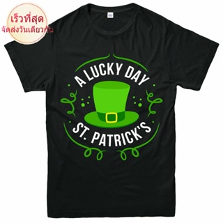 CTเสื้อยืด ผ้าฝ้าย พิมพ์ลาย ST Patricks Day A Lucky Day Irish สีเขียว สีดํา สําหรับผู้ชาย UI321T8534