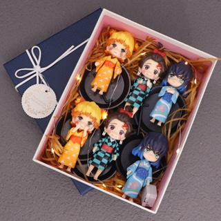 ฟิกเกอร์ PVC รูป Demon Slayer Kimono Kamado Tanjirou Zenitsu Agatsuma Hashibira Inosuke สําหรับตกแต่งโต๊ะ 6 ชิ้น