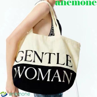 Anemone Gentlewoman กระเป๋าสะพายไหล่ ผ้าลูกฟูก พิมพ์ลายตัวอักษรไทย สําหรับผู้หญิง นักเรียน
