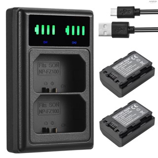 NP-FZ100 Battery Charger with LED Indicators + 2pcs NP-FZ100 Batteries 7.2V 2280mAh with USB Charging Cable Replacement for  A9/ A7R III/ A7 III/ A6600