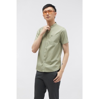 ESP เสื้อเชิ้ตแขนสั้นคอจีน ผู้ชาย สีเขียว | Stand Collar Short Sleeve Shirt | 3648