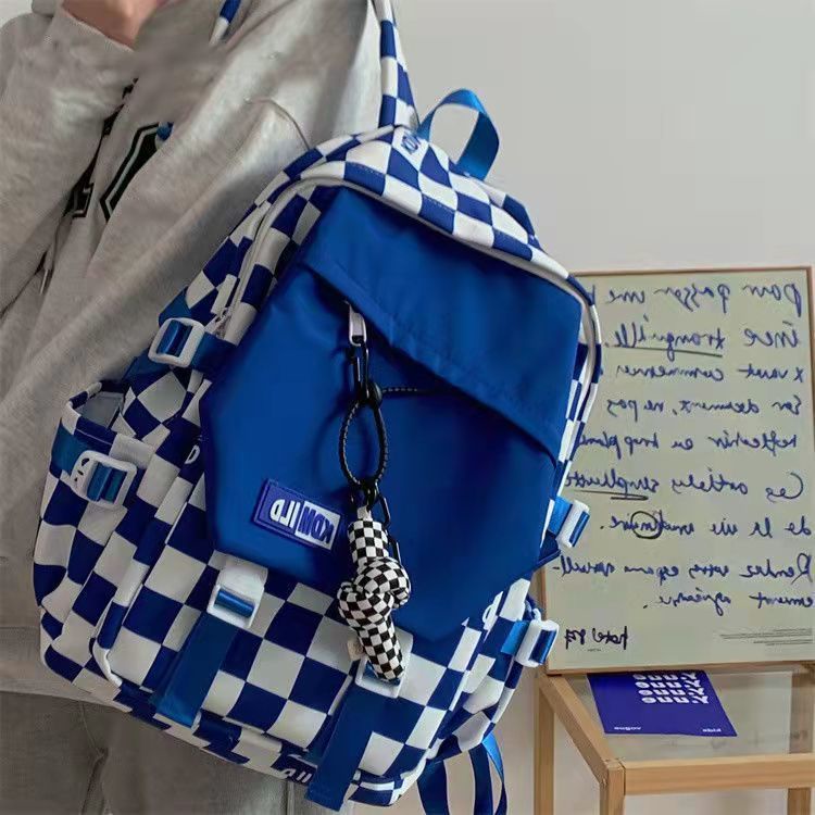 klein-กระเป๋าเป้สะพายหลัง-กระเป๋านักเรียน-ขนาดใหญ่-จุของได้เยอะ-ลายกระดานหมากรุก-สีฟ้า-สําหรับวัยรุ่นผู้หญิง